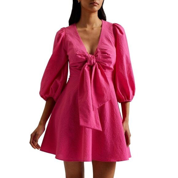 NWT Ted Baker London Jozelyn Seersucker Tie Front Mini Dress in Bright P… - Picture 5 of 10